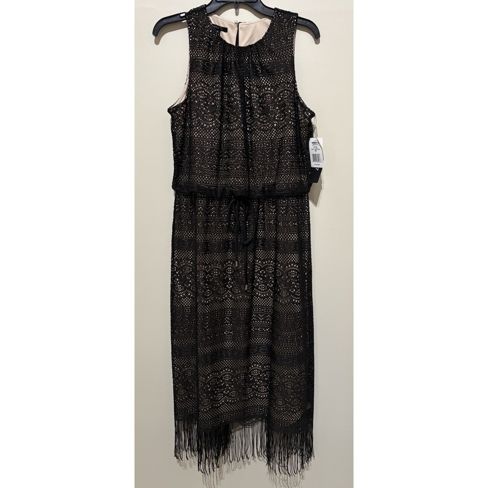 NWT Suite 7 Black Geometric Lace Beige Lining Cocktail Party MAXI Dress SZ 10